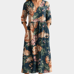 Denise dark teal maxi dress with cream roses, view 2