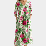 Lulu cream maxi dress with tropical hibiscus, view 2