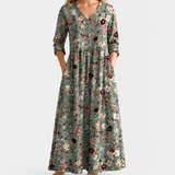 Glenda sage green maxi dress with scattered florals, view 2