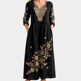 Colleen black maxi dress with embroidered florals, view 2