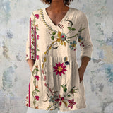 Wendy - Cream Blouse with Painted Floral Vines