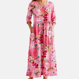 Hannah pink rose print maxi dress, view 2