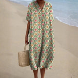 Elaine - Retro Floral Dress in Aqua Green