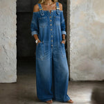Sophia off-shoulder denim jumpsuit for women