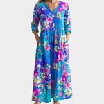 Roxy blue maxi dress with bright tropical florals, view 2