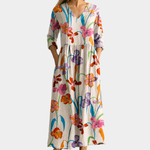 Anita cream maxi dress with painted wildflowers, view 2