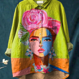 Mabel - Casual Blouse with Frida Portrait in Oil Print
