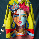 Mabel - Casual Blouse with Frida Portrait in Oil Print