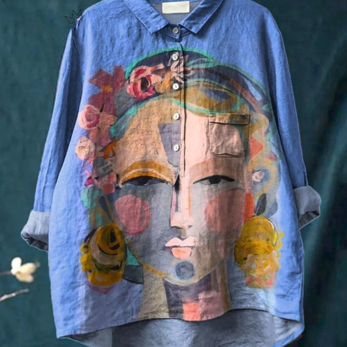 Mabel - Casual Blouse with Frida Portrait in Oil Print