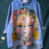 Mabel - Casual Blouse with Frida Portrait in Oil Print