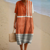 Katherine - Terracotta Dress with Graphic Stripes