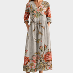 Adele cream maxi dress with coral poppies, view 2