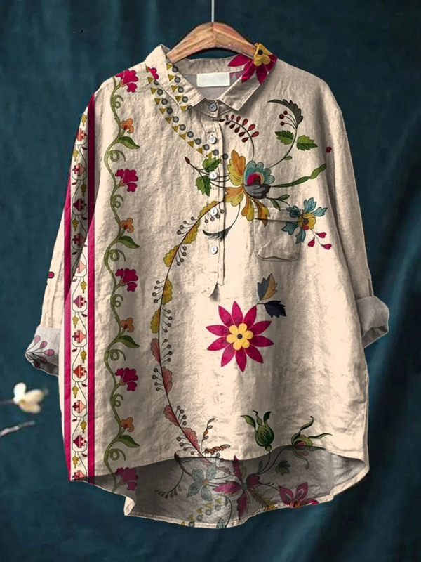 Ava - Casual Blouse with Vintage Floral Print