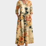 Carmel cream maxi dress with vintage roses, view 2