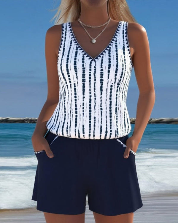 Amanda - Casual Swimsuit with Pocket and V-Neck