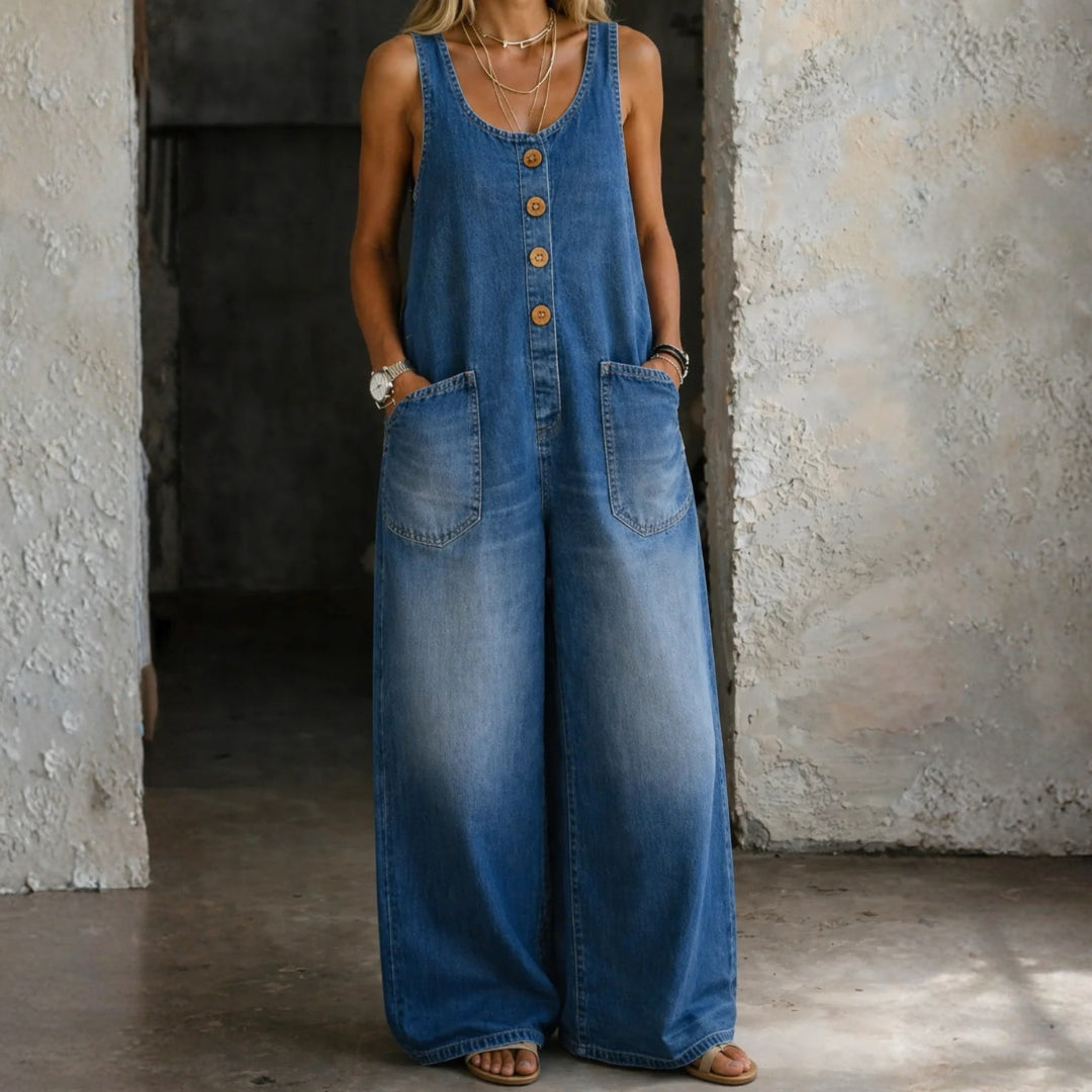 Saylor vintage washed cotton denim overalls for women