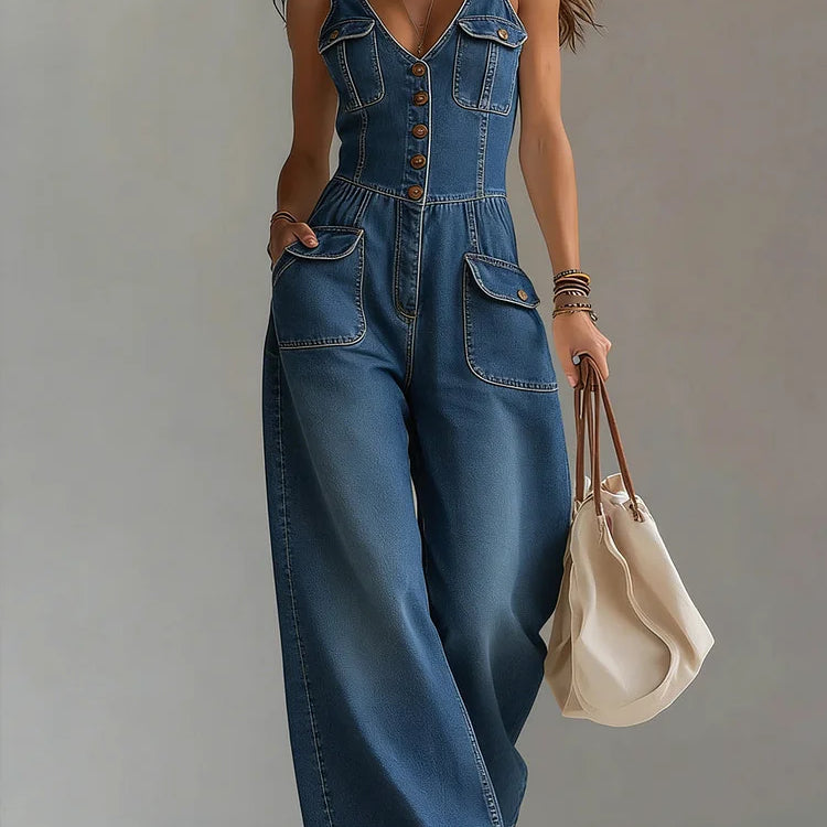 Sophie - Casual Denim Wide Jumpsuit