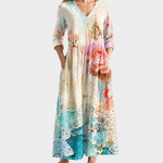 Chelsea cream maxi dress with roses and lace panels, view 2