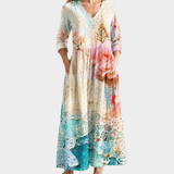 Chelsea cream maxi dress with roses and lace panels, view 2