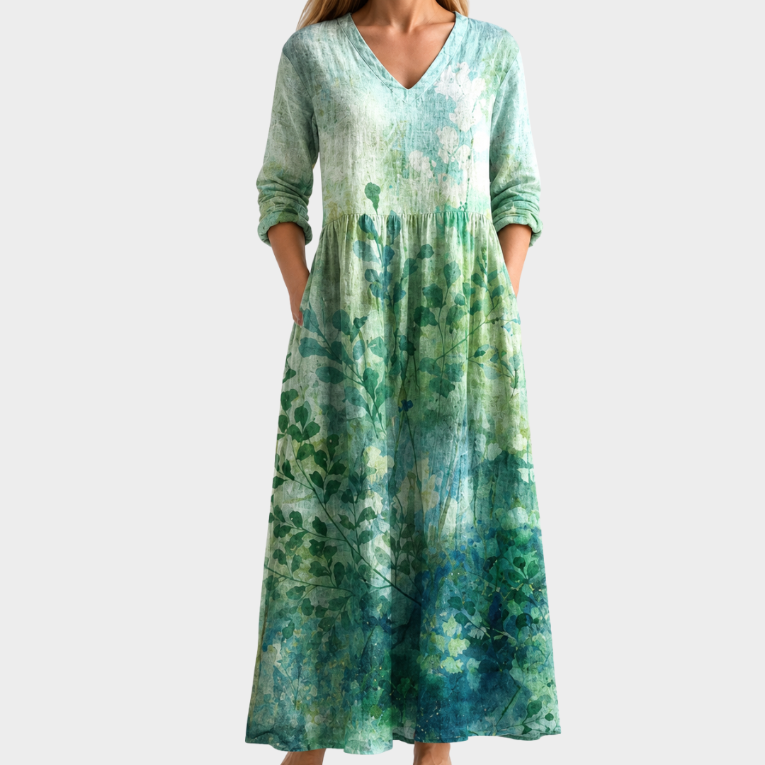 Julia green watercolour ombre maxi dress, view 2