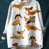 Isla - Casual Blouse with Dog Art