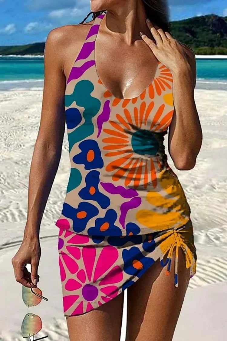 Faith floral graphic tankini with shorts, tummy control
