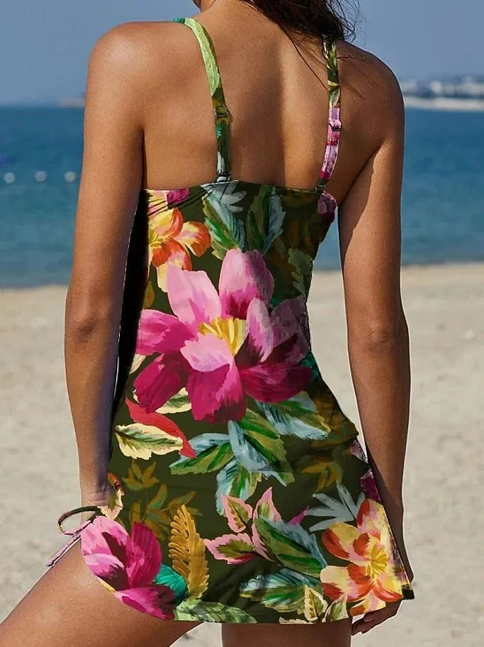 Faith floral graphic tankini with shorts, tummy control