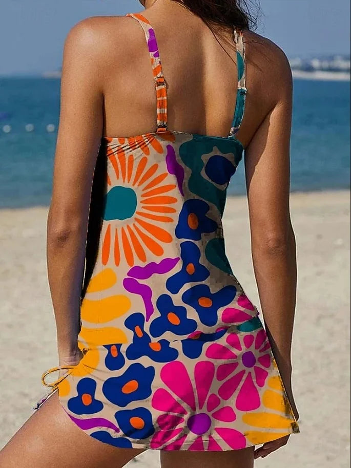 Faith floral graphic tankini with shorts, tummy control