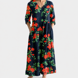 Juliet navy maxi dress with red poppies, view 2