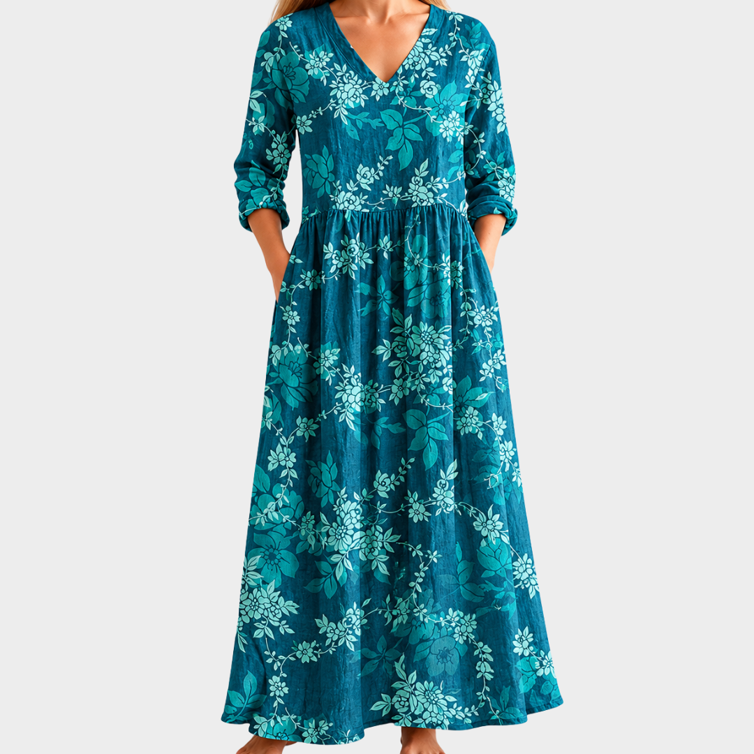 Phoebe teal maxi dress with white florals, view 2