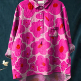 Elsie - Casual Women's Blouse with Bright Pink Floral Design