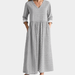 Lindy grey fine stripe maxi dress, view 2