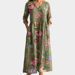 Sally olive maxi dress with blossoms and butterflies, view 2
