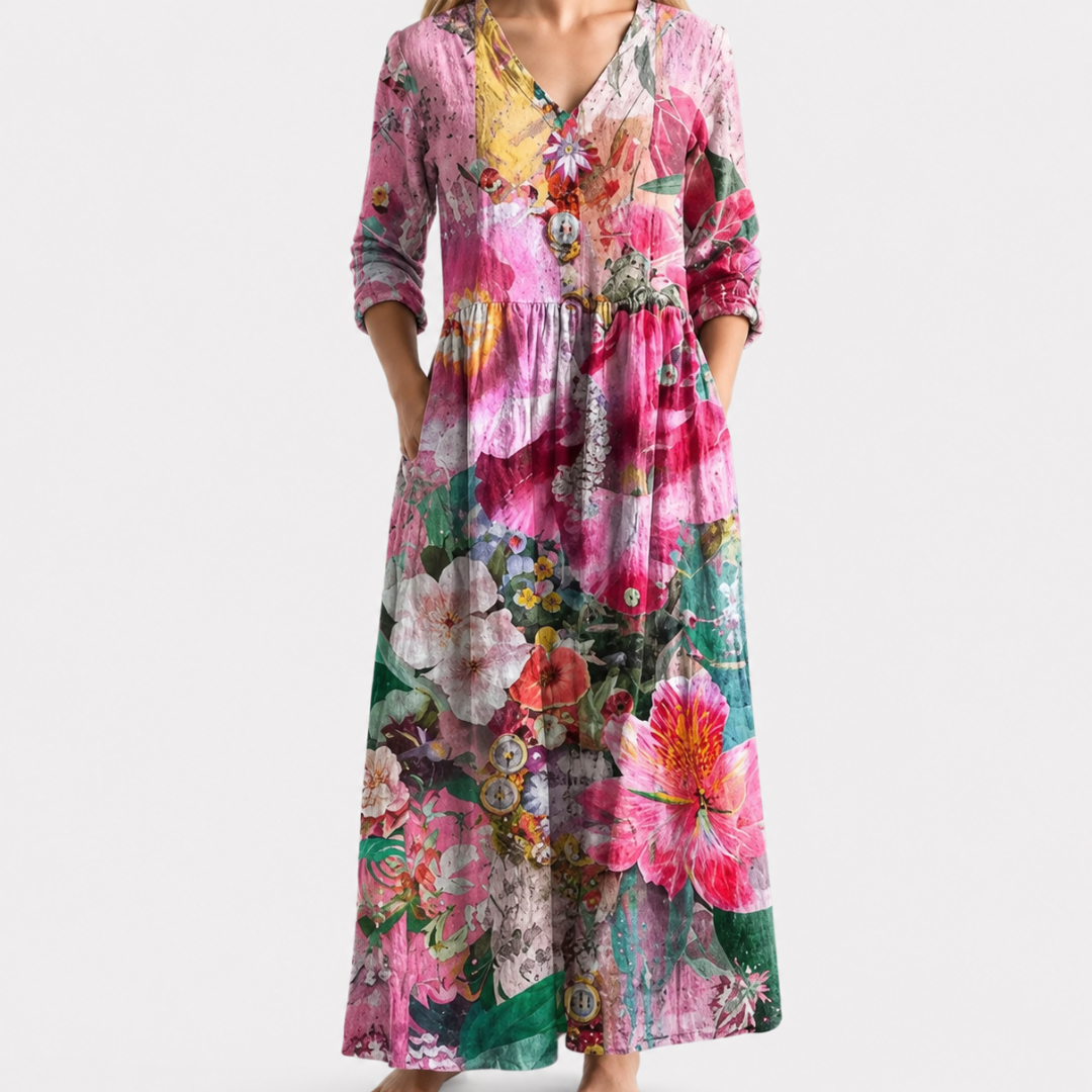 Alyssa pink watercolour floral maxi dress, view 2