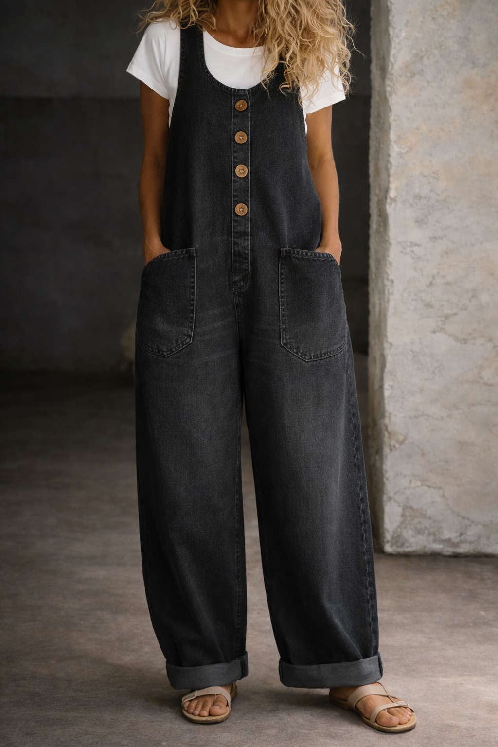 Saylor vintage washed cotton denim overalls for women