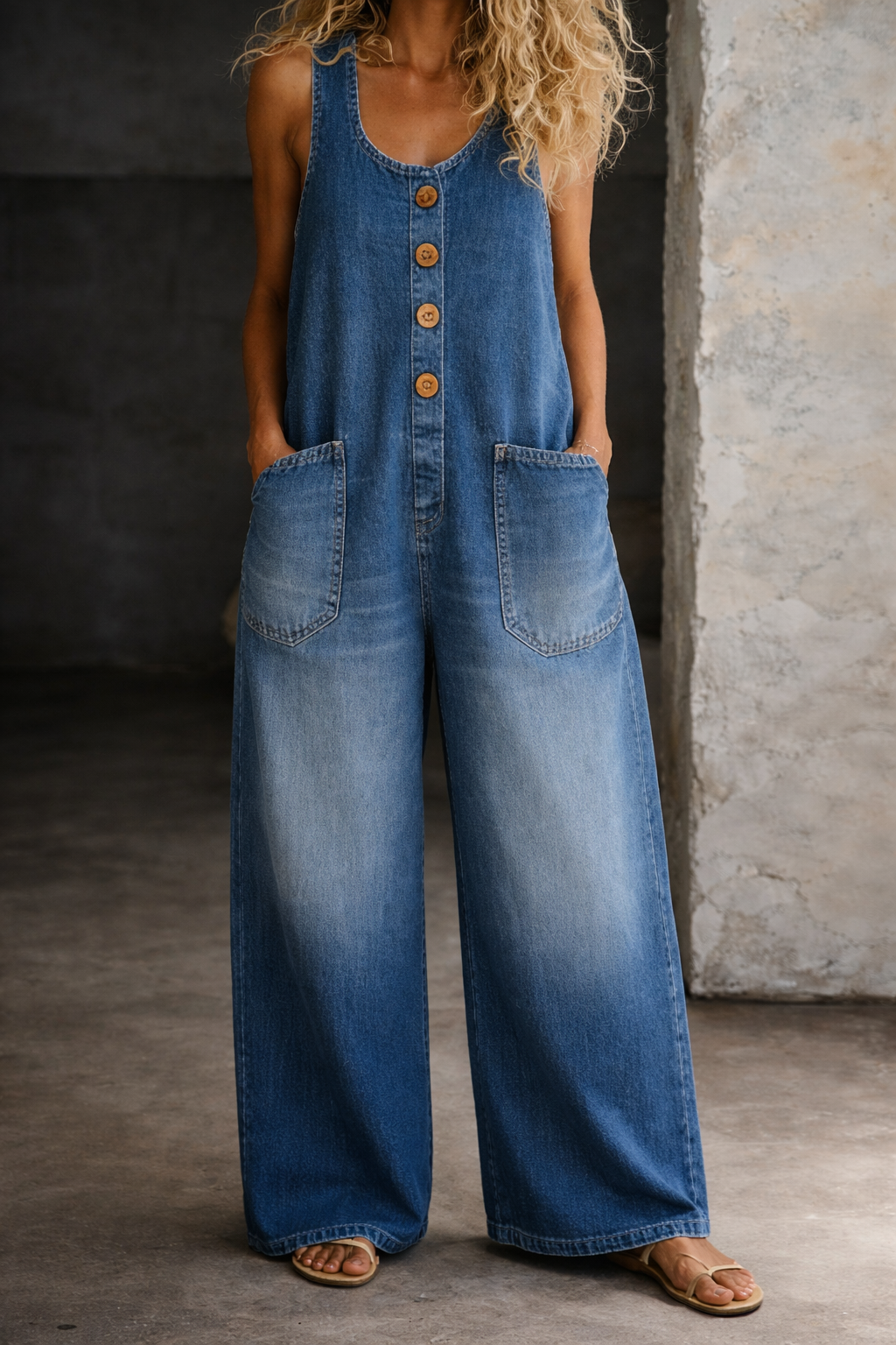 Saylor vintage washed cotton denim overalls for women