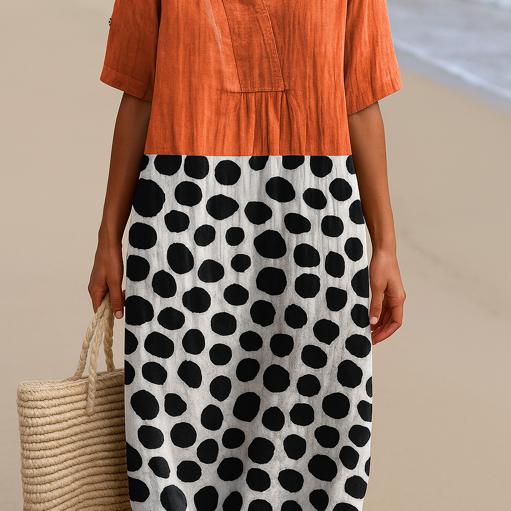 Lauren - Orange Dress with Contrasting Dots