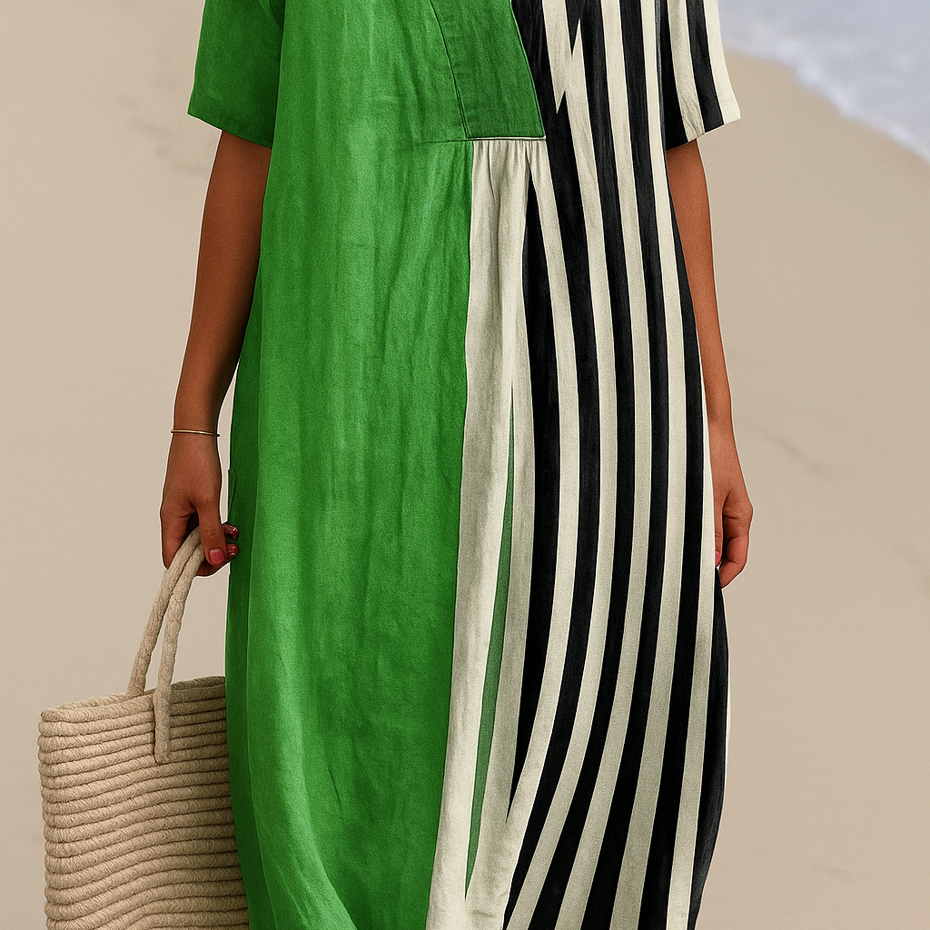 Octavia - Vibrant Green Dress with Black Stripes