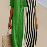 Octavia - Vibrant Green Dress with Black Stripes