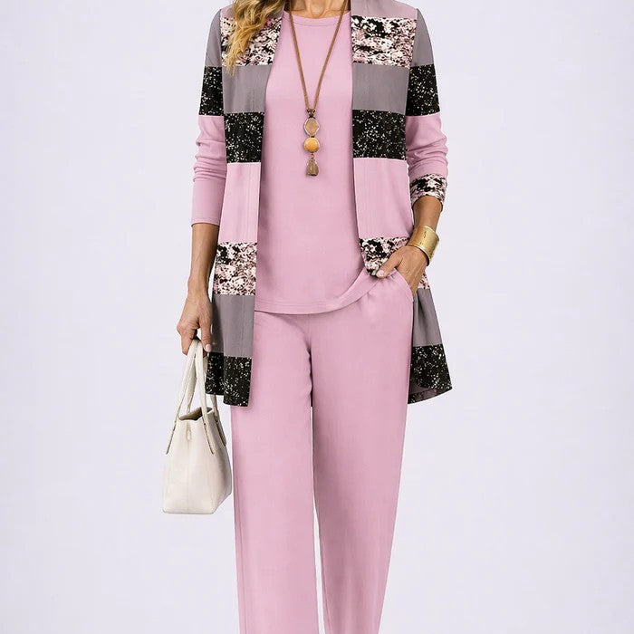 Sharon elegant three-piece set in Pink, view 5