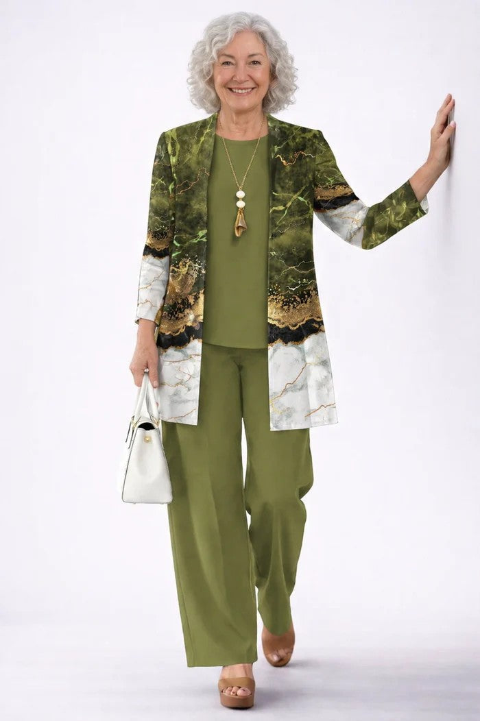 Sharon elegant three-piece set in Olive Green, view 12