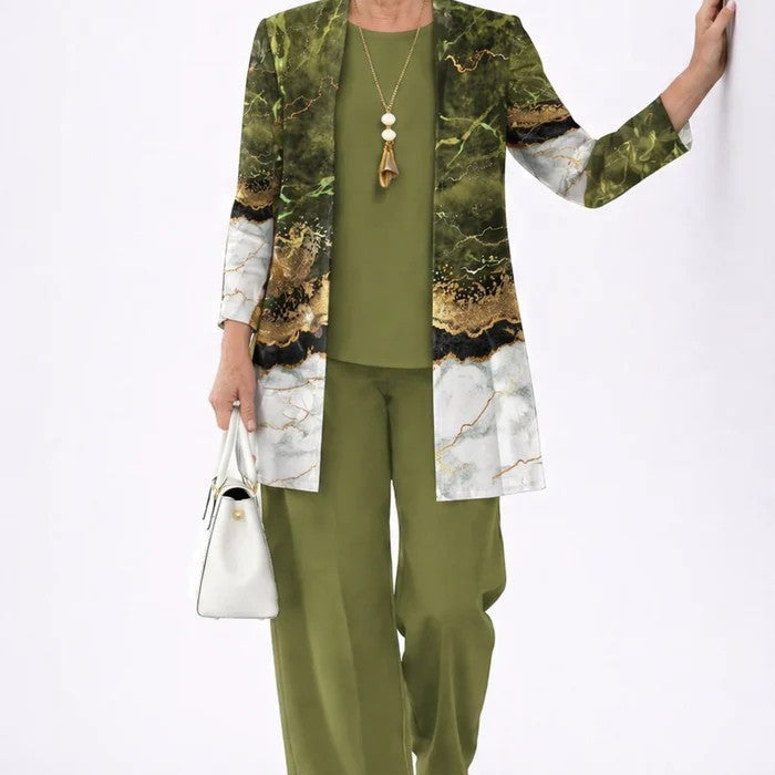 Sharon elegant three-piece set in Olive Green, view 12
