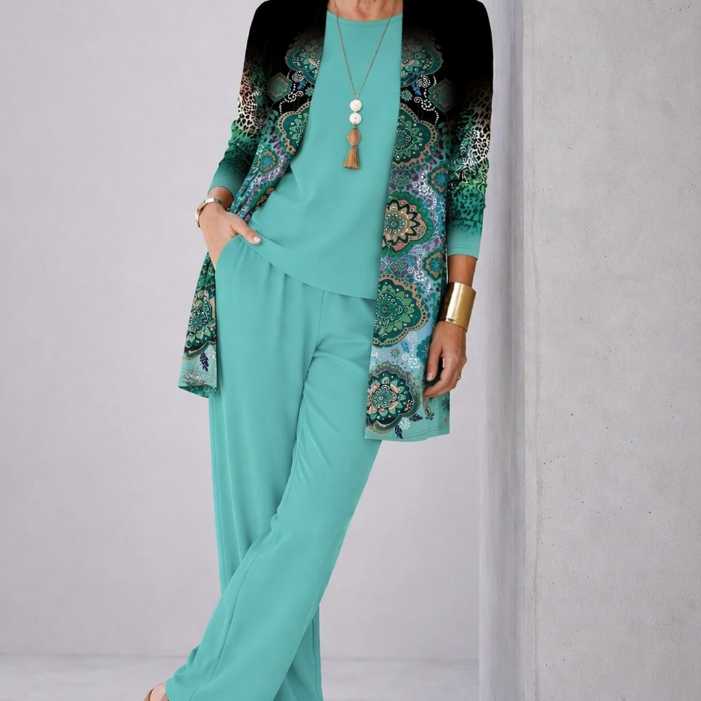 Rebecca turquoise three-piece set, front view