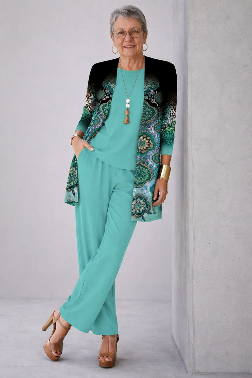 Rebecca turquoise three-piece set, front view
