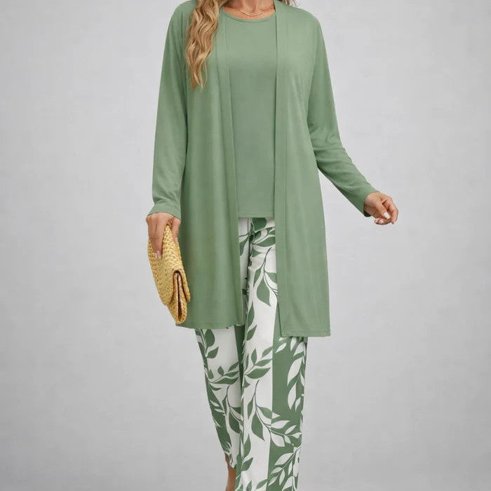 Sharon elegant three-piece set in Sage Green, view 3