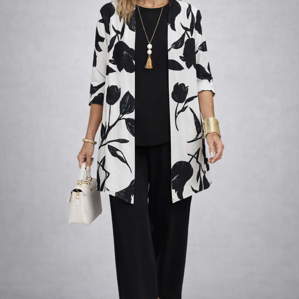 Rachel black & white three-piece set, front view