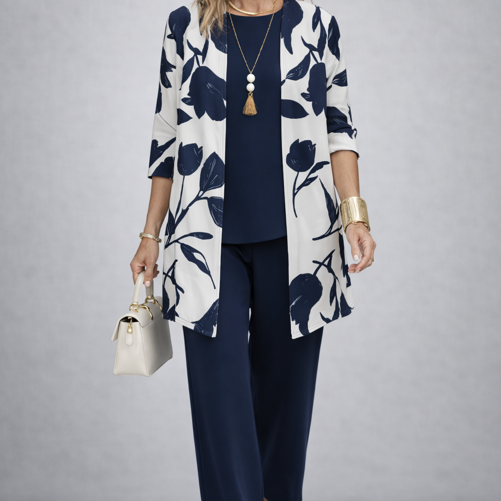 Denise navy & white three-piece set, front view