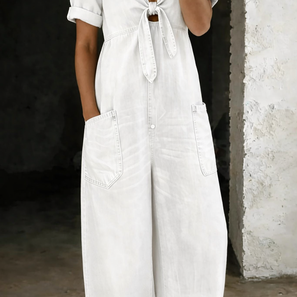 Olga short-sleeve jumpsuit with V-neck, relaxed fit