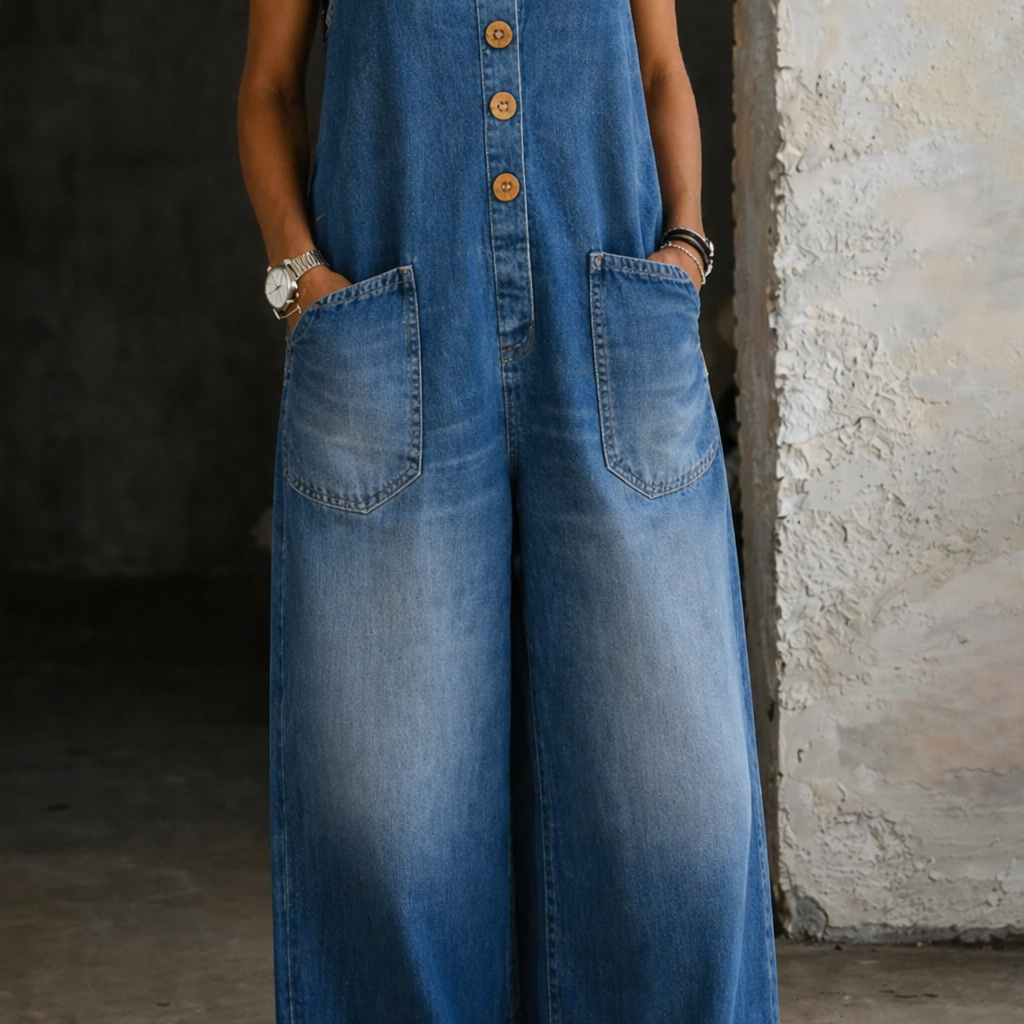 Saylor vintage washed cotton denim overalls for women
