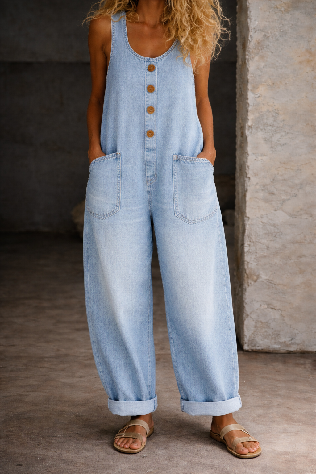 Sadie vintage washed cotton denim overalls for women